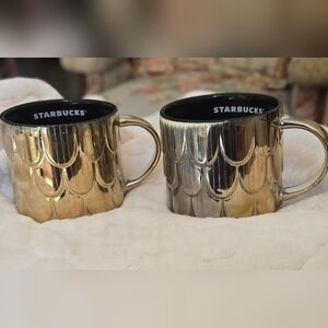 Starbucks Mugs Holiday Mermaid Gold Scales 2019 Lot Of 2